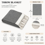 LIVMORE Cotton Patterned Throw Blanket (Size 130x1 cm) - Navy_8562762_4