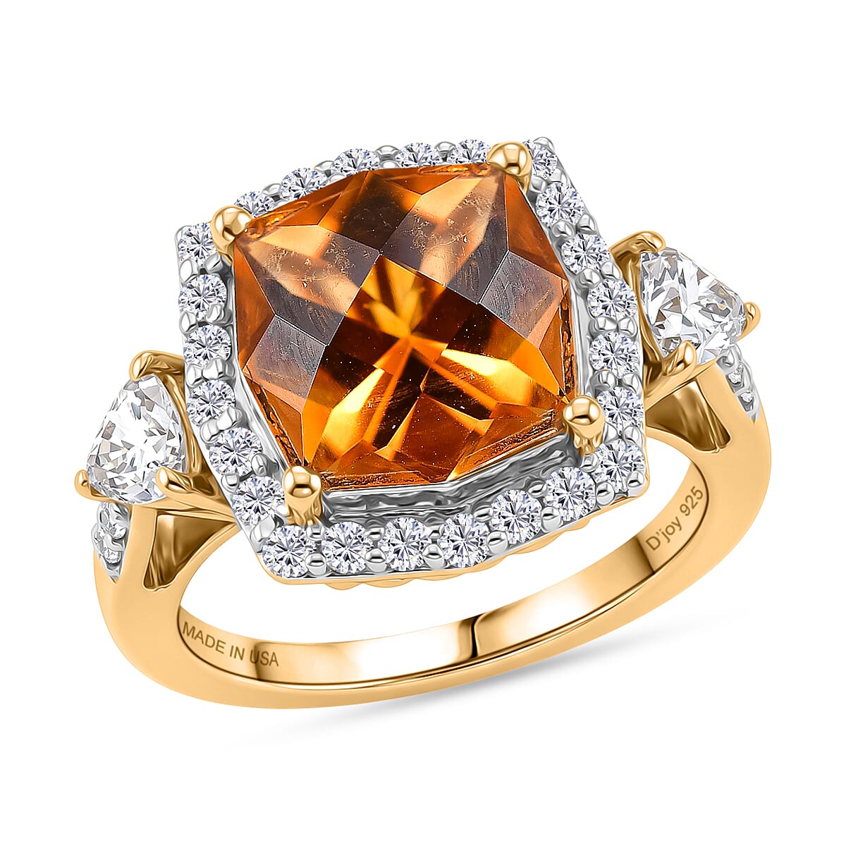 Certified and Appraised D'Joy Citrine, Moissanite Halo Ring in 18K Yellow Gold Vermeil Sterling Silver 4.350 Ct. 8562899 0