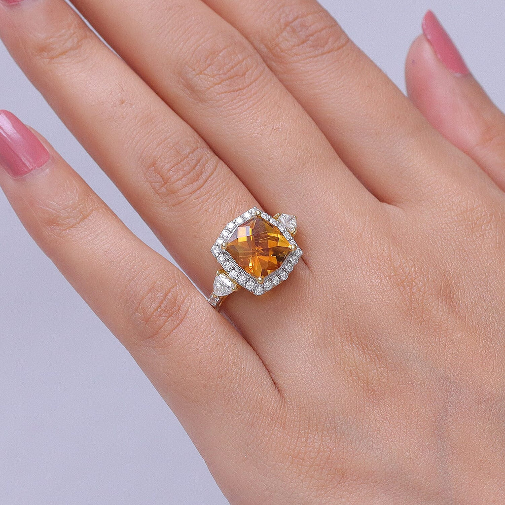 D'Joy Citrine, Moissanite Halo Ring in 18K YG VermeilSterling Silver  4.350  Ct._8562899_2