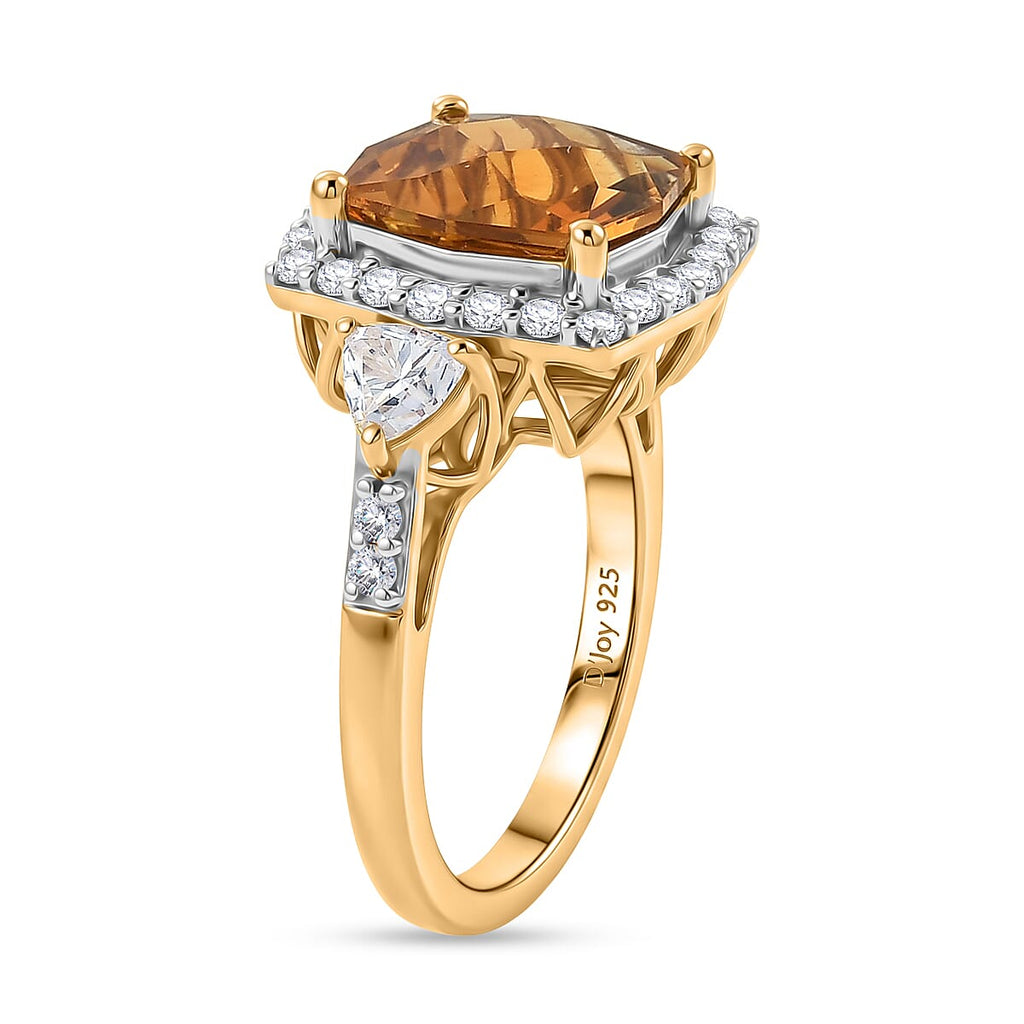 D'Joy Citrine, Moissanite Halo Ring in 18K YG VermeilSterling Silver  4.350  Ct._8562899_3