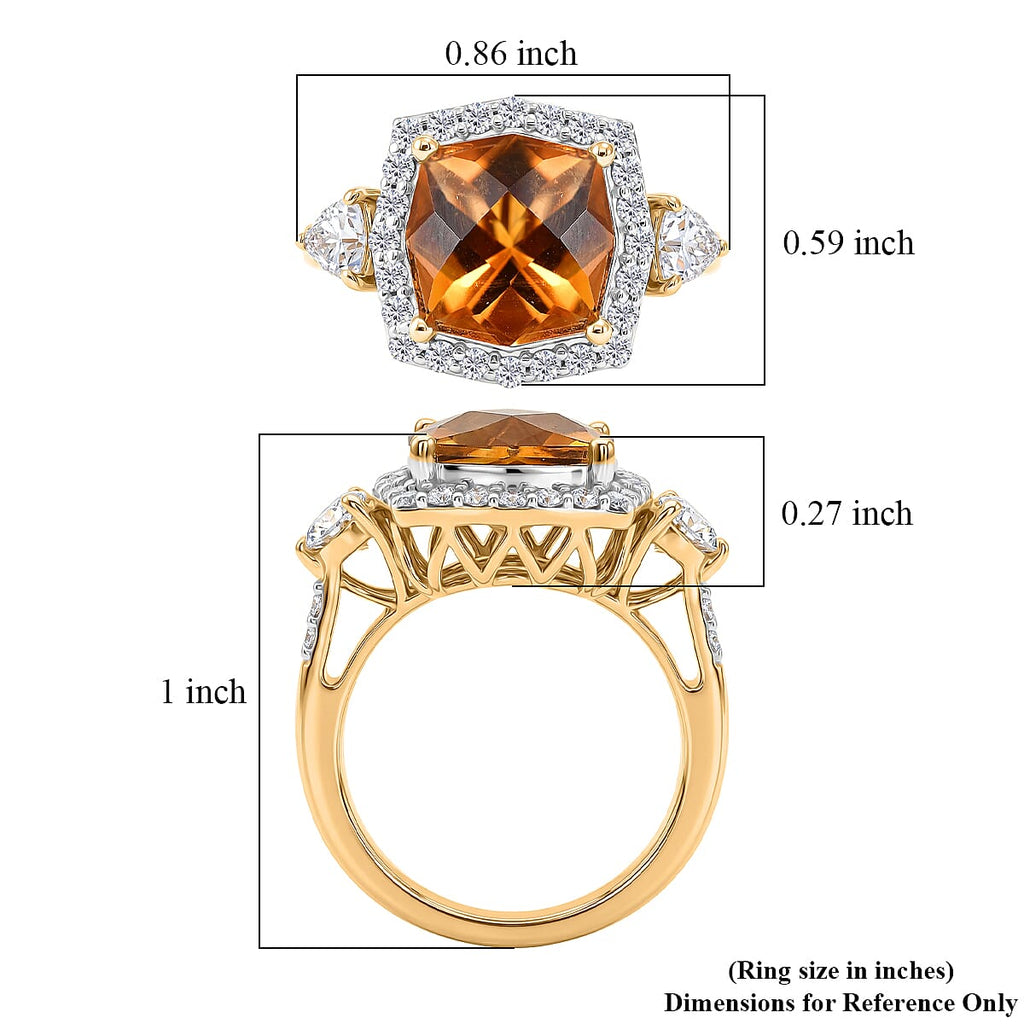 D'Joy Citrine, Moissanite Halo Ring in 18K YG VermeilSterling Silver  4.350  Ct._8562899_5