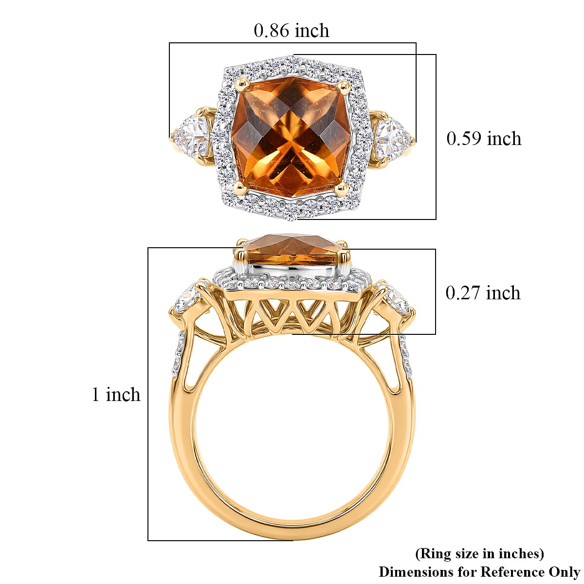 Certified and Appraised D'Joy Citrine, Moissanite Halo Ring in 18K Yellow Gold Vermeil Sterling Silver 4.350 Ct. 8562899 5