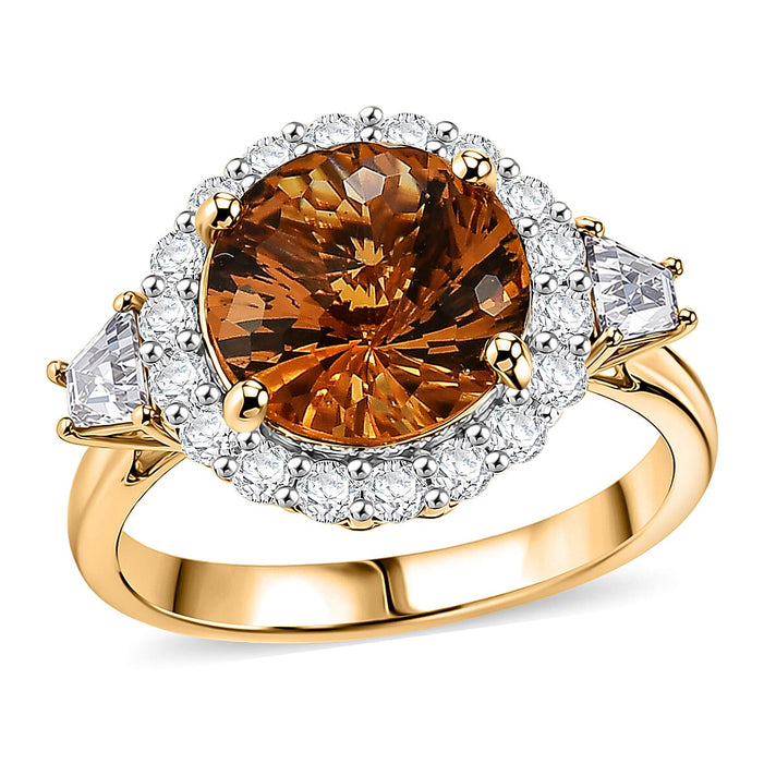 Certified and Appraised D'Joy Citrine, Moissanite Main Stone With Surrounding Stone Ring in 18K Yellow Gold Vermeil Sterling Silver 3.480 Ct. 8562921 1