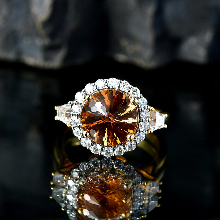 Certified and Appraised D'Joy Citrine, Moissanite Main Stone With Surrounding Stone Ring in 18K Yellow Gold Vermeil Sterling Silver 3.480 Ct. 8562921 2