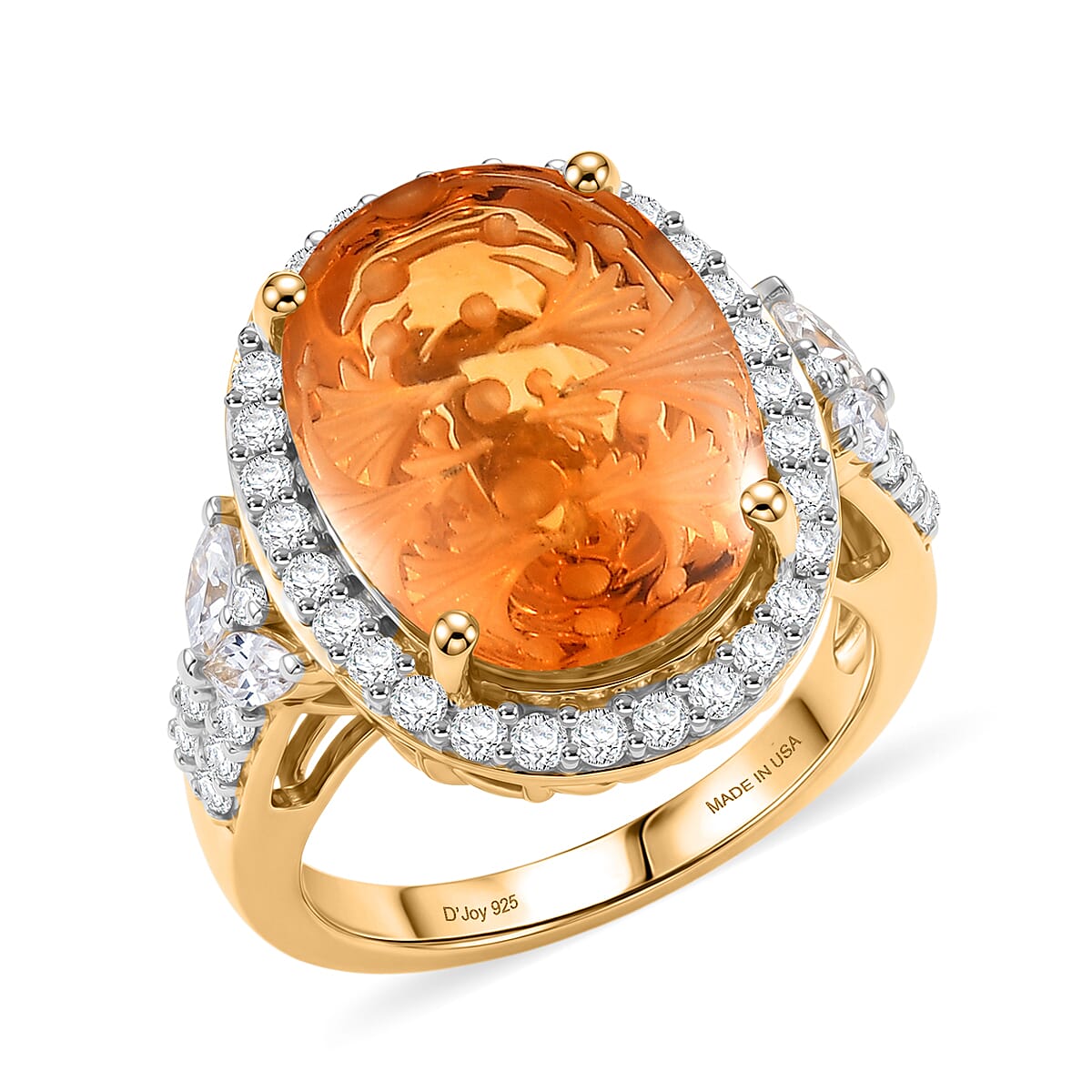 Certified and Appraised D'Joy Citrine, Moissanite Main Stone With Surrounding Stone Ring in 18K Yellow Gold Vermeil Sterling Silver 5.440 Ct. 8562946 0