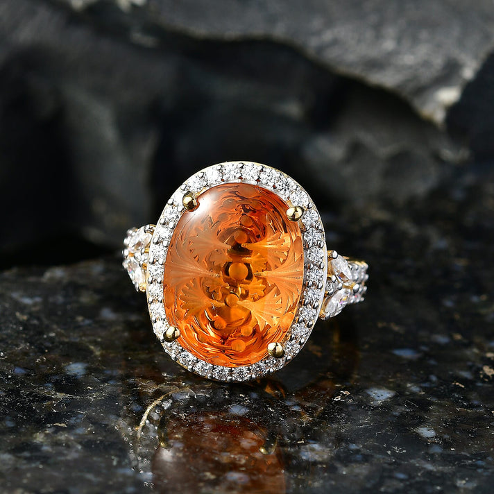 Certified and Appraised D'Joy Citrine, Moissanite Main Stone With Surrounding Stone Ring in 18K YG Vermei lSterling Silver 5.440 Ct. 8562947 2