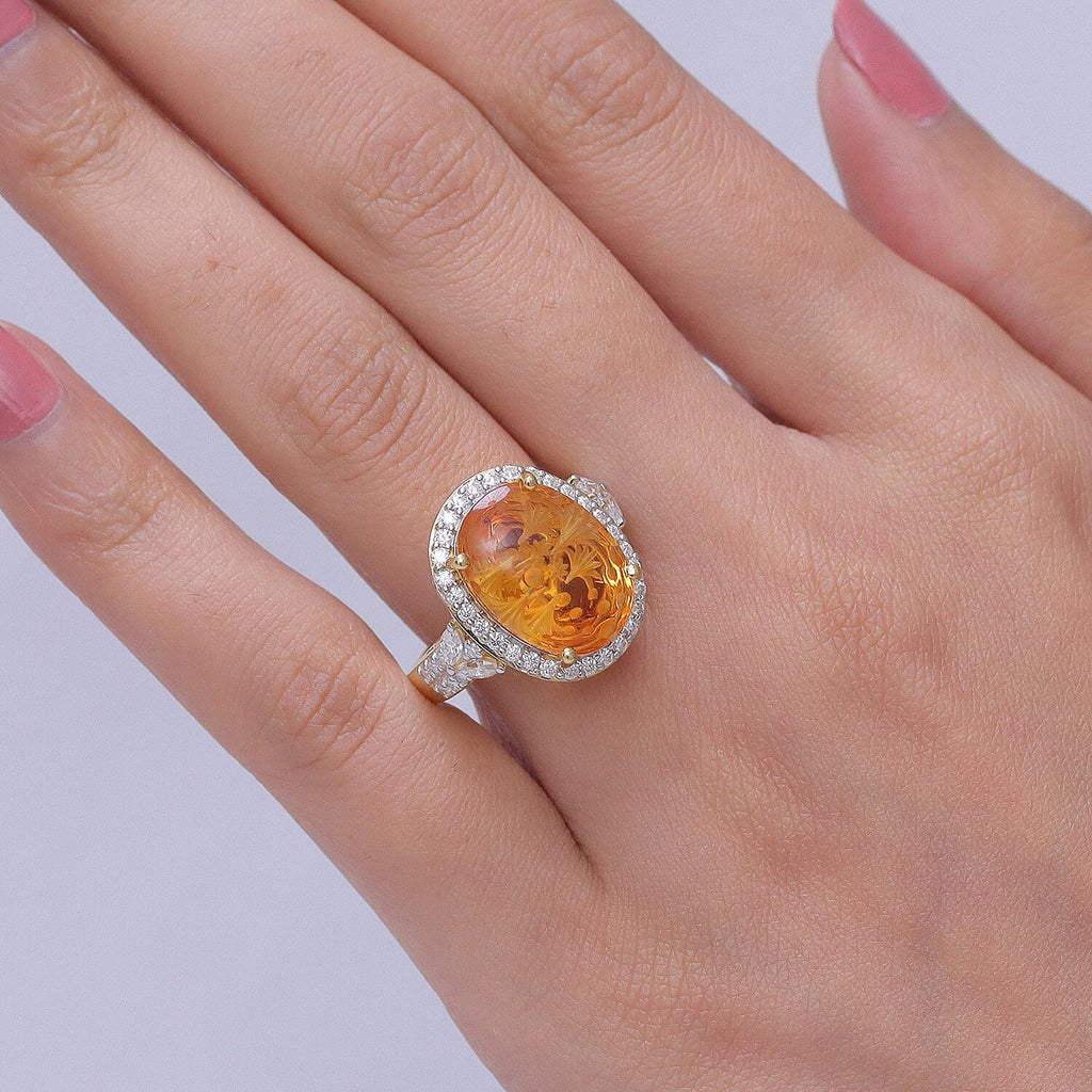 D'Joy Citrine, Moissanite Main Stone With Surrounding Stone Ring in 18K YG VermeilSterling Silver  5.440  Ct._8562947_2