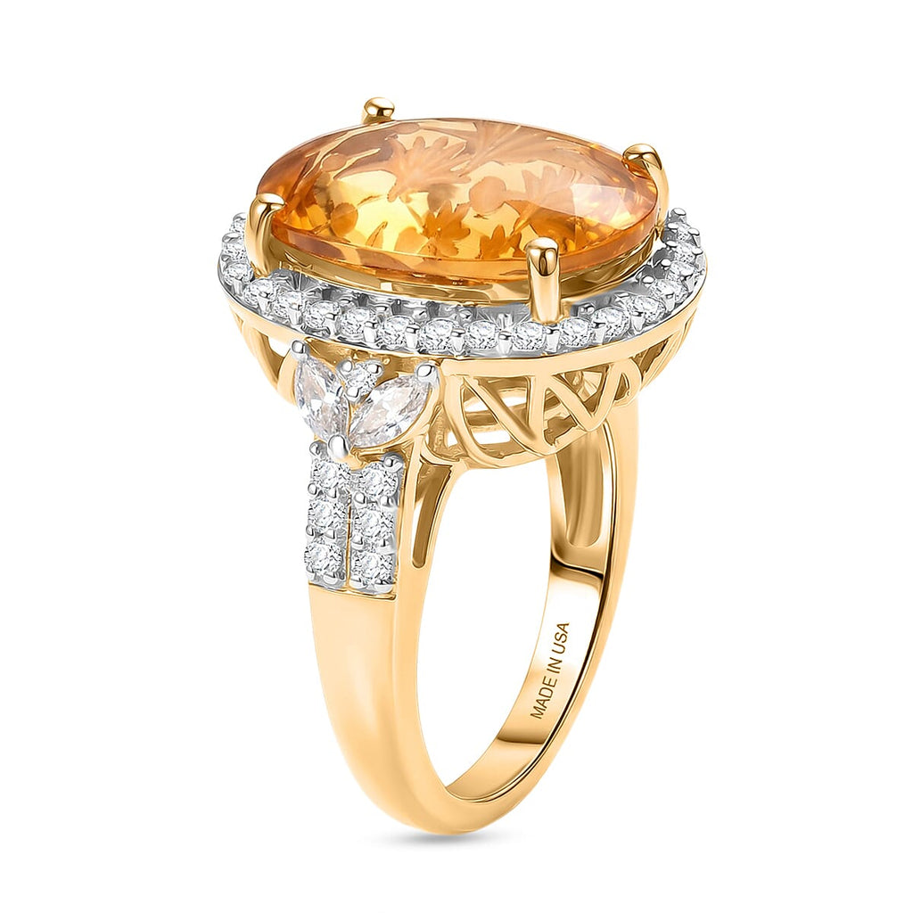 D'Joy Citrine, Moissanite Main Stone With Surrounding Stone Ring in 18K YG VermeilSterling Silver  5.440  Ct._8562947_3