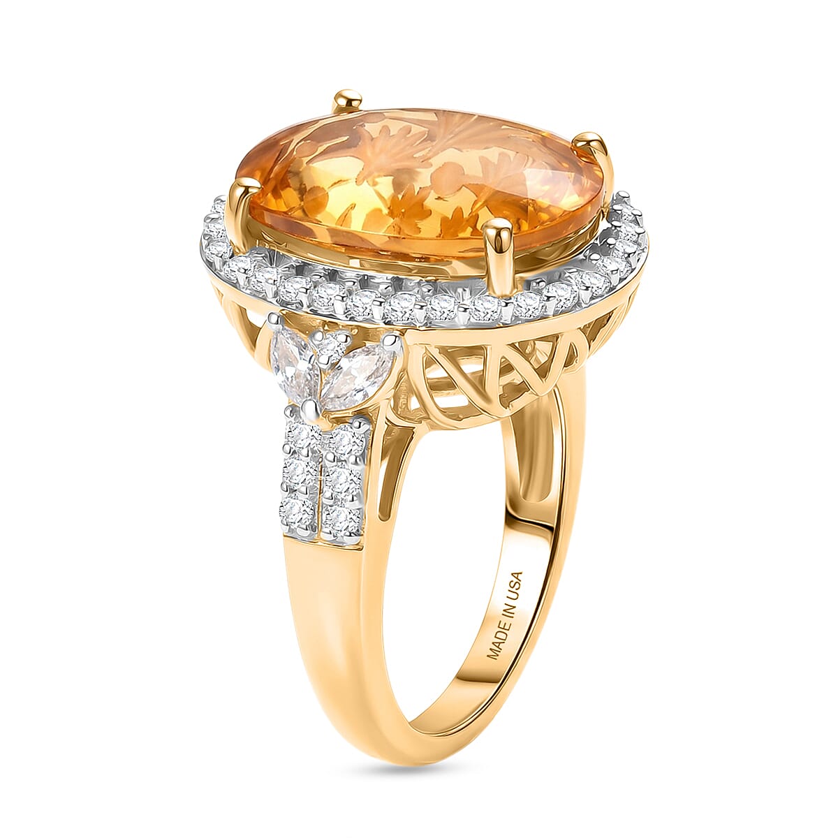 Certified and Appraised D'Joy Citrine, Moissanite Main Stone With Surrounding Stone Ring in 18K YG Vermei lSterling Silver 5.440 Ct. 8562947 3