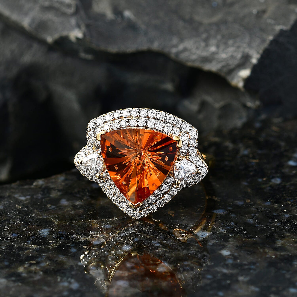 Certified and Appraised D'Joy Citrine, Moissanite Main Stone With Side Stone Ring in 18K Yellow Gold Vermeil Sterling Silver, Silver Wt.5.38 Gms  6.560  Ct. 8562957 1
