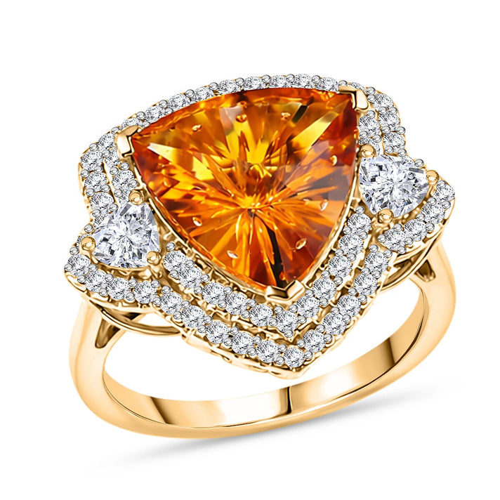 Certified and Appraised D'Joy Citrine, Moissanite Main Stone With Side Stone Ring in 18K Yellow Gold Vermeil Sterling Silver, Silver Wt.5.51 Gms 6.560 Ct. 8562958 1