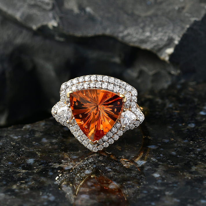 Certified and Appraised D'Joy Citrine, Moissanite Main Stone With Side Stone Ring in 18K Yellow Gold Vermeil Sterling Silver, Silver Wt.5.51 Gms 6.560 Ct. 8562958 2