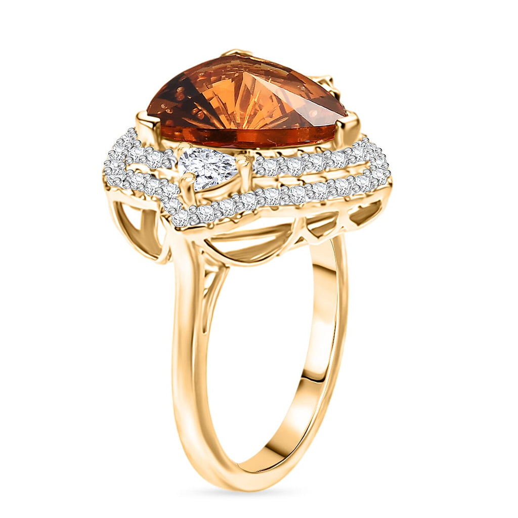D'Joy Citrine, Moissanite Main Stone With Side Stone Ring in 18K YG VermeilSterling Silver, Silver Wt.5.51 Gms  6.560  Ct._8562958_3