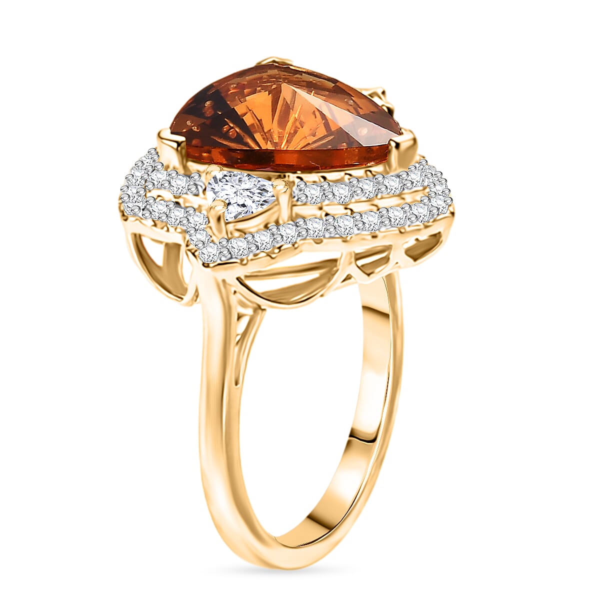 Certified and Appraised D'Joy Citrine, Moissanite Main Stone With Side Stone Ring in 18K Yellow Gold Vermeil Sterling Silver, Silver Wt.5.51 Gms 6.560 Ct. 8562958 3