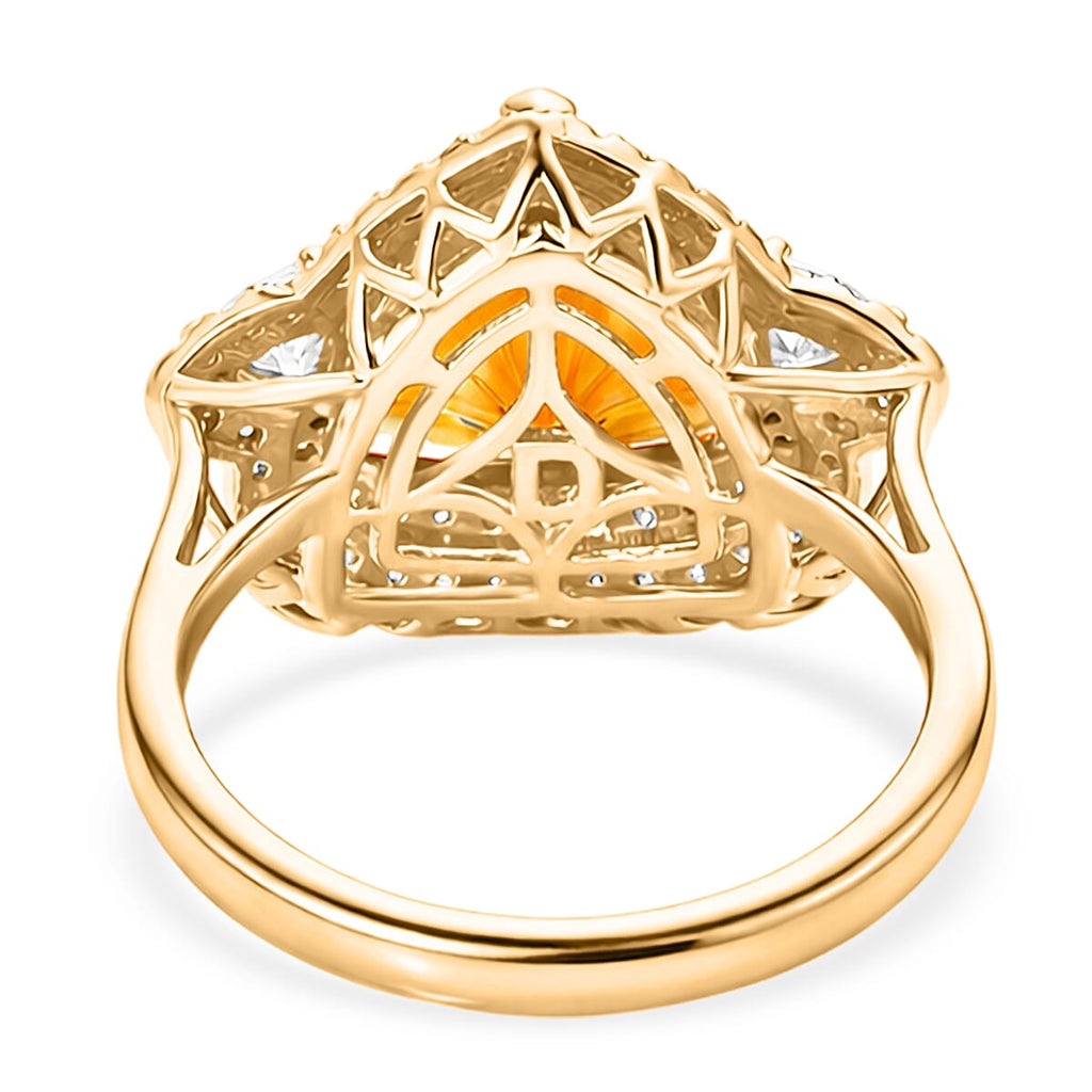 D'Joy Citrine, Moissanite Main Stone With Side Stone Ring in 18K YG VermeilSterling Silver, Silver Wt.5.51 Gms  6.560  Ct._8562958_4