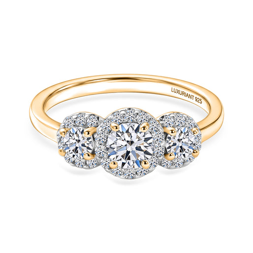 Luxuriant - Lab Grown Diamond (SI/G-H) Trilogy Halo Ring in 18K Vermeil Yellow Gold Plated Sterling Silver 0.76 Ct._8562970