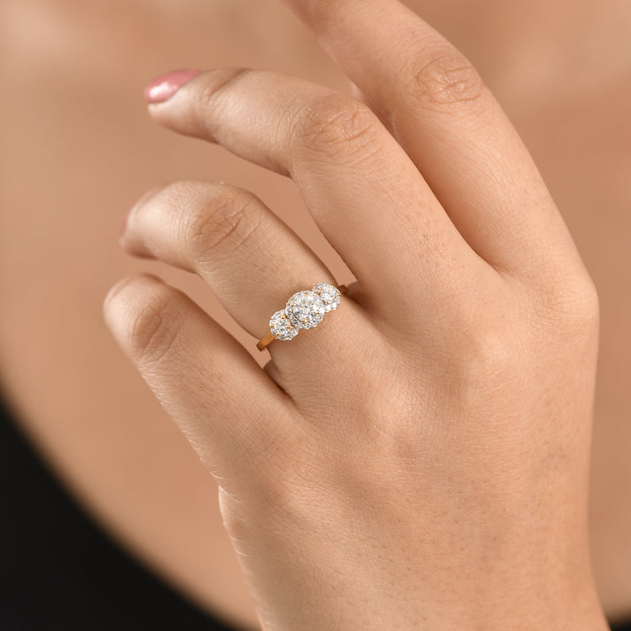 Luxuriant - Lab Grown Diamond (SI/G-H) Three-stone Halo Ring in 18K Vermeil Yellow Gold Plated Sterling Silver 8562970 2