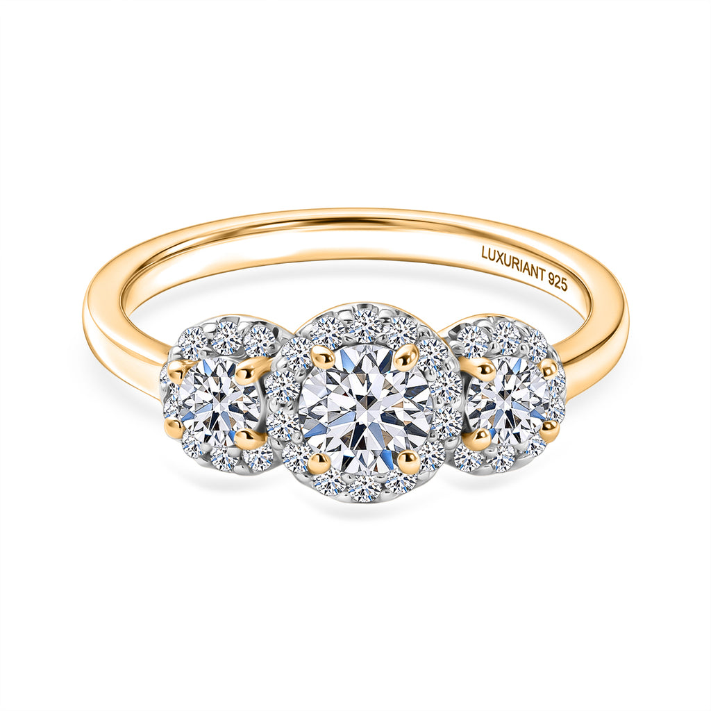 Luxuriant - Lab Grown Diamond (SI/G-H) Trilogy Halo Ring in 18K Vermeil Yellow Gold Plated Sterling Silver 0.76 Ct._8562972