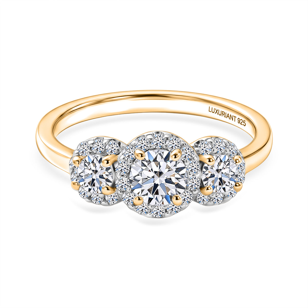 Luxuriant - Lab Grown Diamond (SI/G-H) Three-stone Halo Ring in 18K Vermeil Yellow Gold Plated Sterling Silver 8562972 0