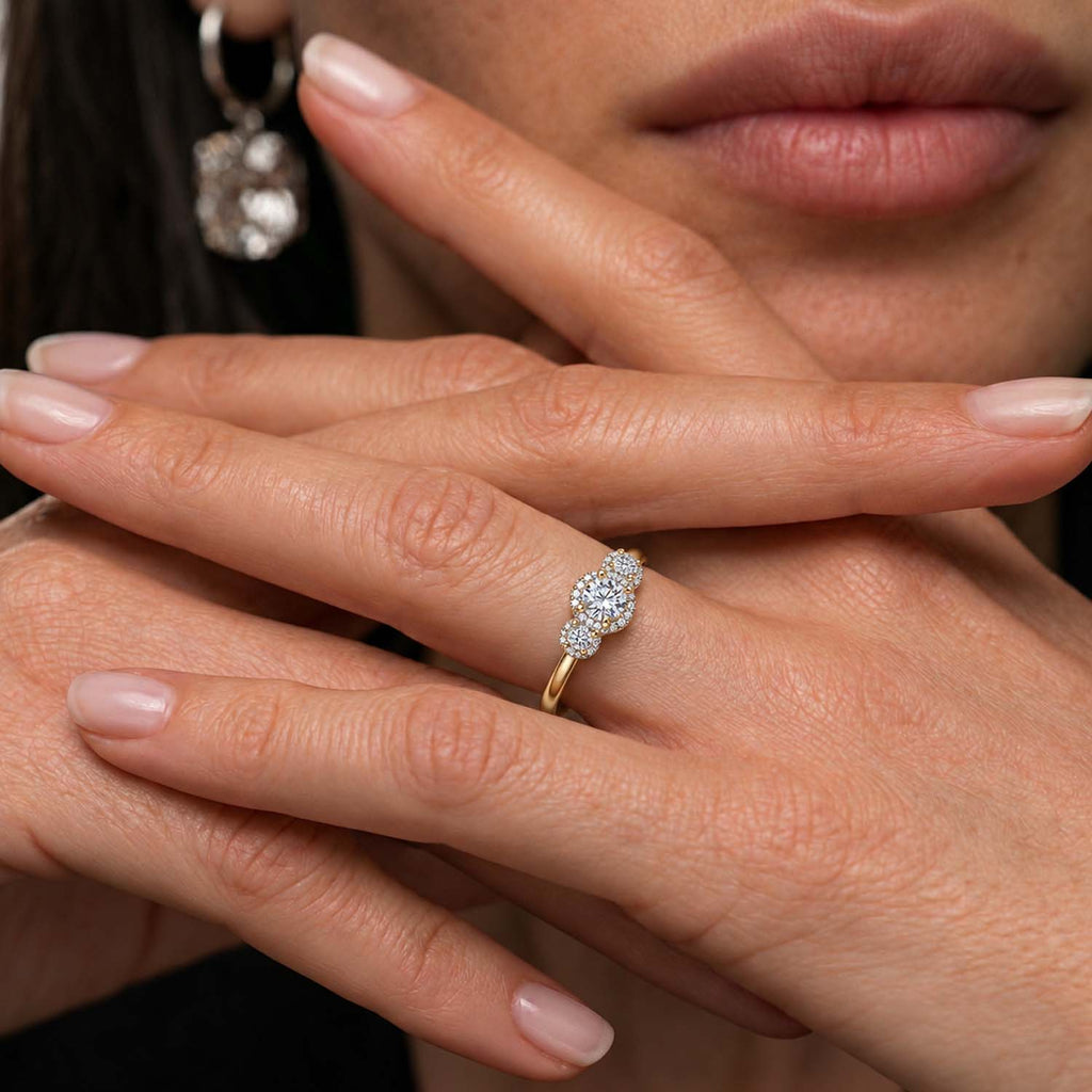 Luxuriant - Lab Grown Diamond (SI/G-H) Trilogy Halo Ring in 18K Vermeil Yellow Gold Plated Sterling Silver 0.76 Ct._8562972_2