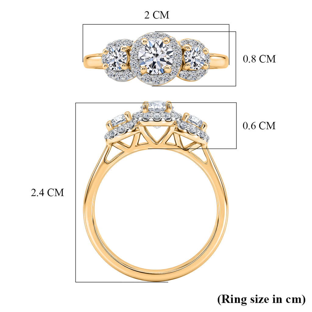 Luxuriant - Lab Grown Diamond (SI/G-H) Trilogy Halo Ring in 18K Vermeil Yellow Gold Plated Sterling Silver 0.76 Ct._8562972_5