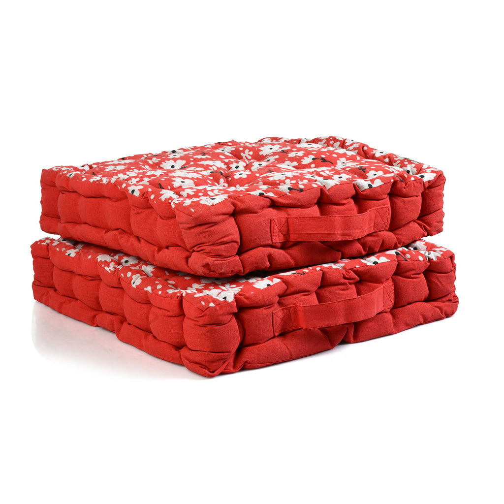 LIVMORE Set of 2 - 100% Cotton Cozy Support Cushion (40x40x8 cm) - Red_8562979