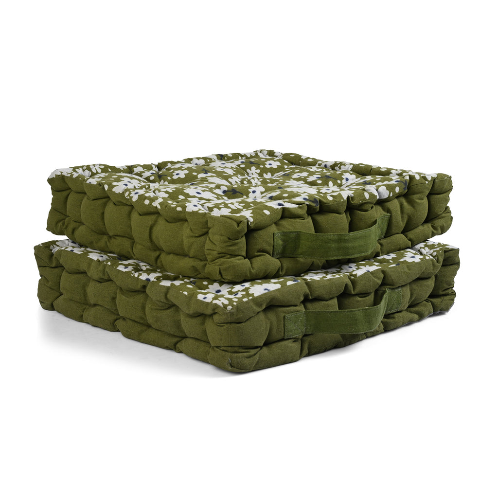 LIVMORE Set of 2 - 100% Cotton Cozy Support Cushion (40x40x8 cm) - Olive_8562981