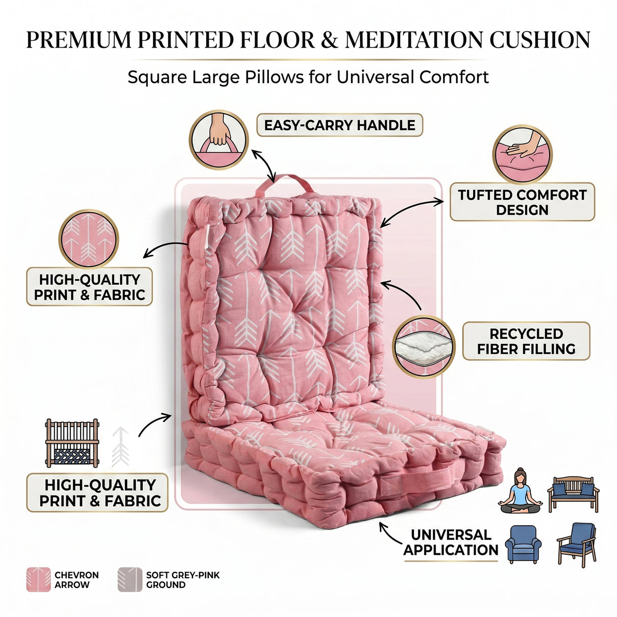 LIVMORE Set of 2 - 100% Cotton Cozy Support Cushion (40x40x8 cm) - Pink V32515510 3