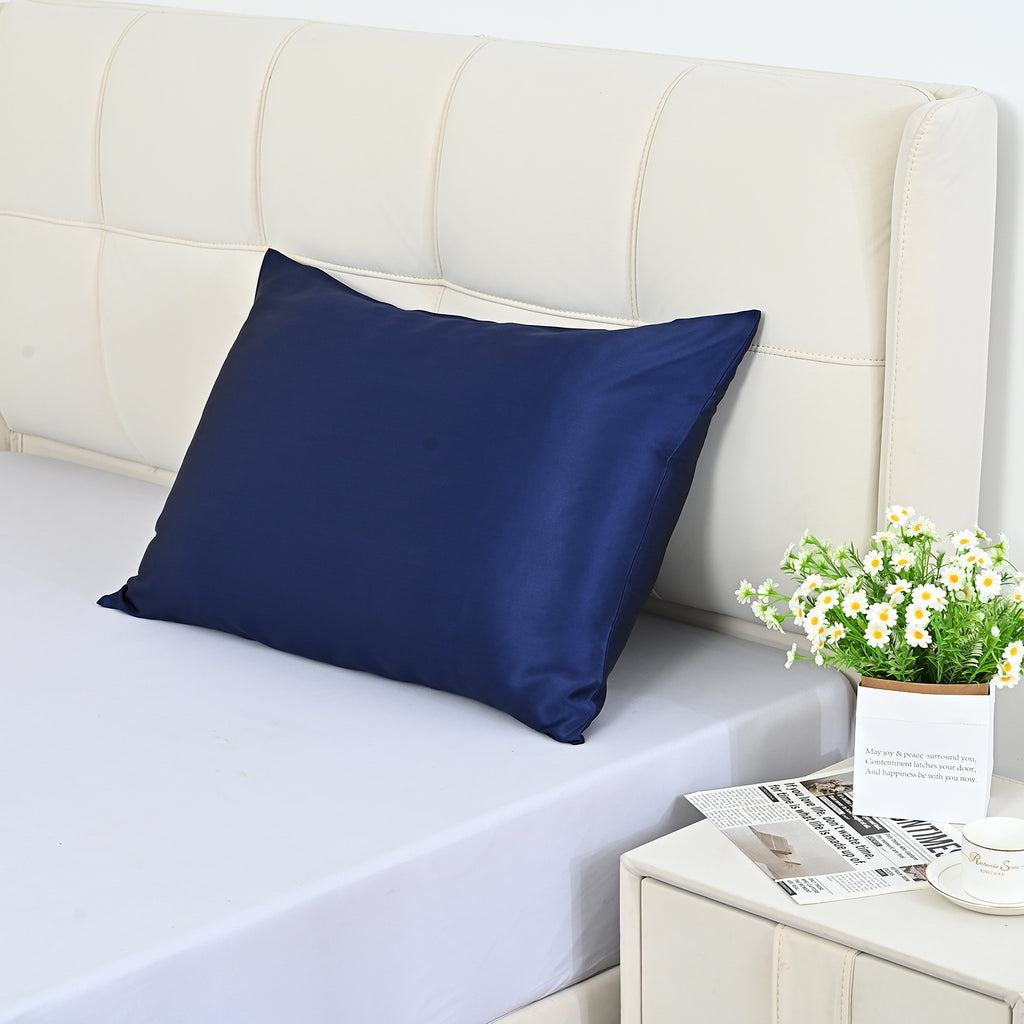 La Marey Signature Mulberry Silk Patterned Pillowcase with MOP Button Closure (Size 50x75 cm) - Navy_8562983