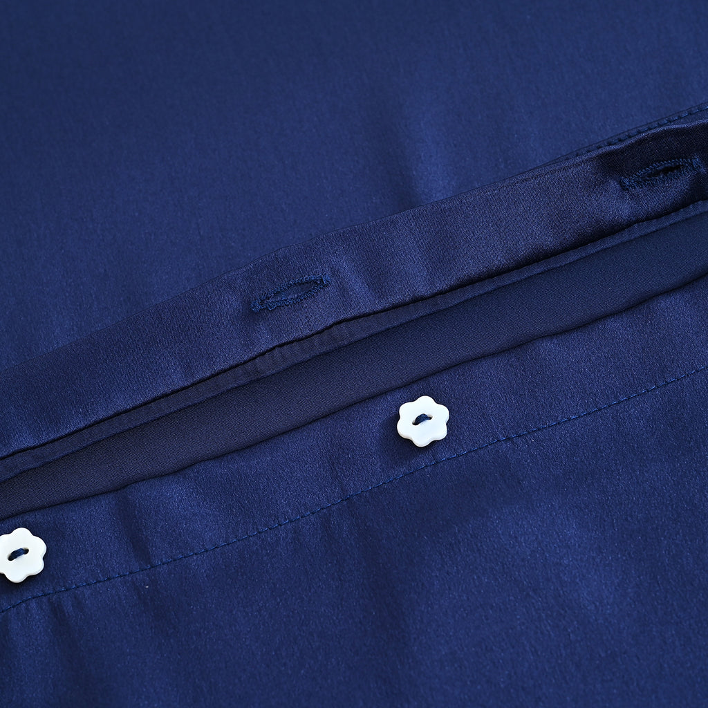 La Marey Signature Mulberry Silk Patterned Pillowcase with MOP Button Closure (Size 50x75 cm) - Navy_8562983_6