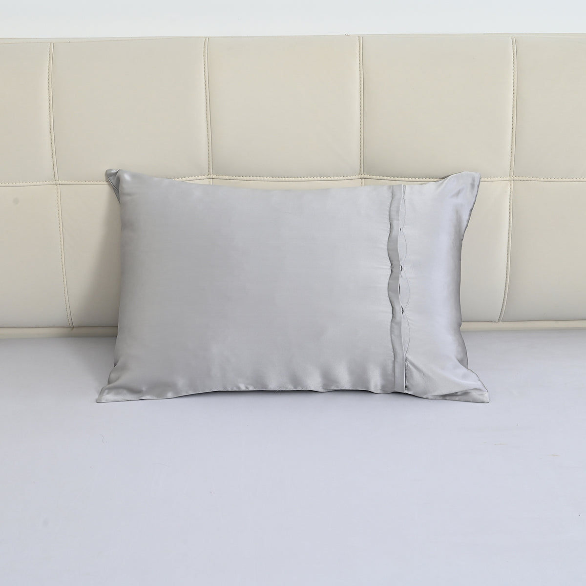 La Marey Signature Mulberry Silk Patterned Pillowcase with MOP Button Closure (Size 50x75 cm) - Silver V32518264 2