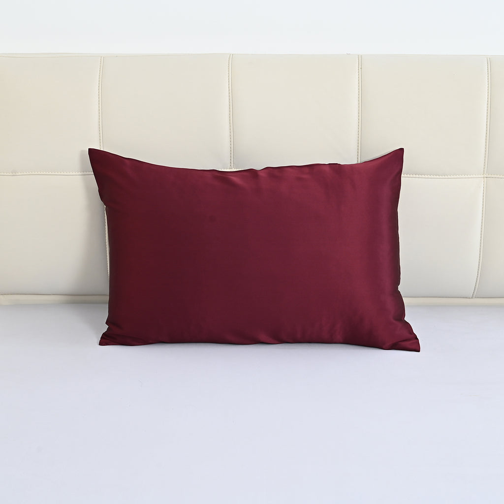 La Marey Signature Mulberry Silk Patterned Pillowcase with MOP Button Closure (Size 50x75 cm) - Burgundy_8563041_1