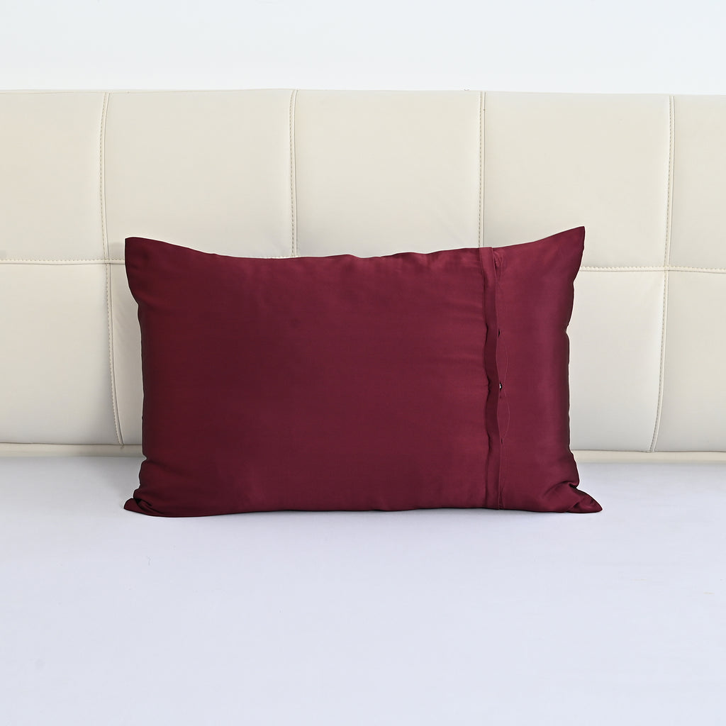 La Marey Signature Mulberry Silk Patterned Pillowcase with MOP Button Closure (Size 50x75 cm) - Burgundy_8563041_2
