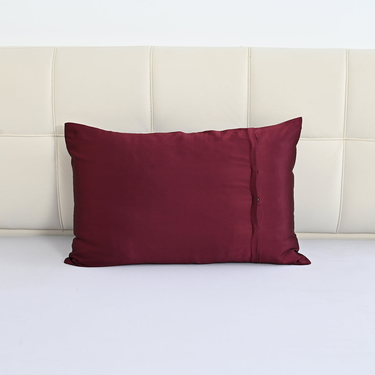 La Marey Signature Mulberry Silk Patterned Pillowcase with MOP Button Closure (Size 50x75 cm) - Burgundy V32576104 2