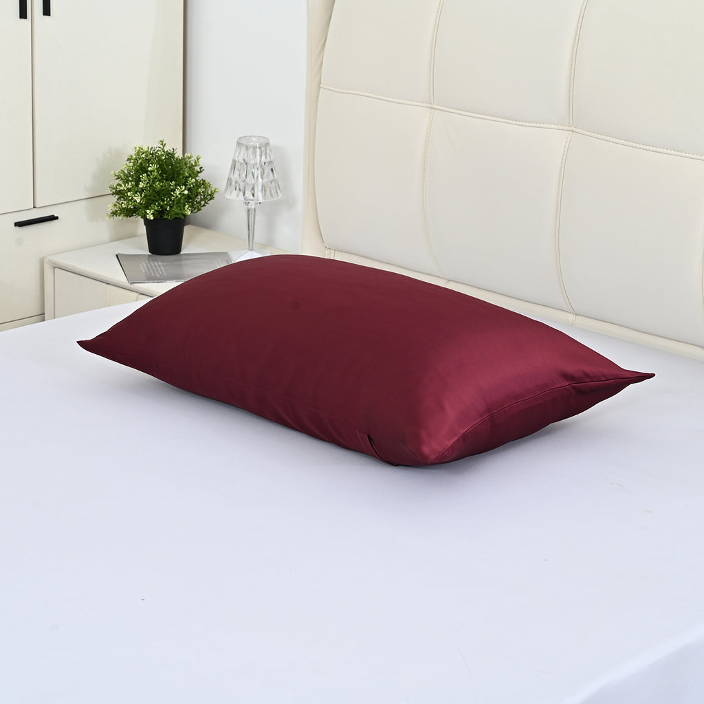 La Marey Signature Mulberry Silk Patterned Pillowcase with MOP Button Closure (Size 50x75 cm) - Burgundy_8563041_3