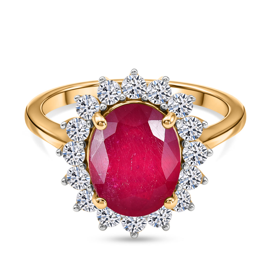 Luxuriant - African Ruby & Lab Grown Diamond (SI/G-H) Halo Ring in 18K Vermeil Yellow Gold Plated Sterling Silver 4.30 Ct._8563121