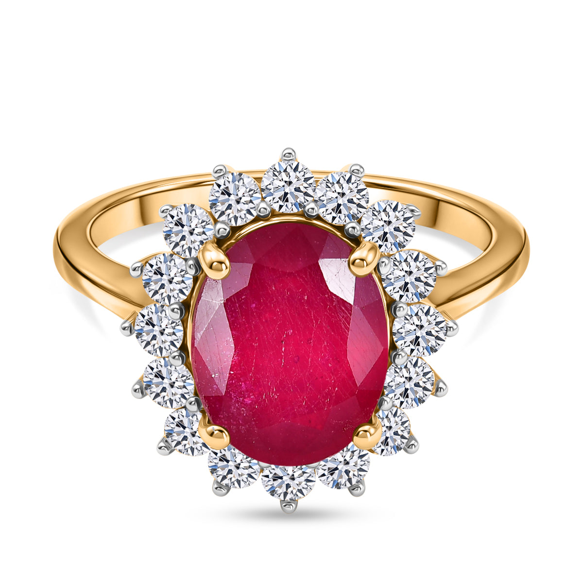 Luxuriant - African Ruby &amp; Lab Grown Diamond (SI/G-H) Halo Ring in 18K Vermeil Yellow Gold Plated Sterling Silver 4.30 Ct. V32565860 0