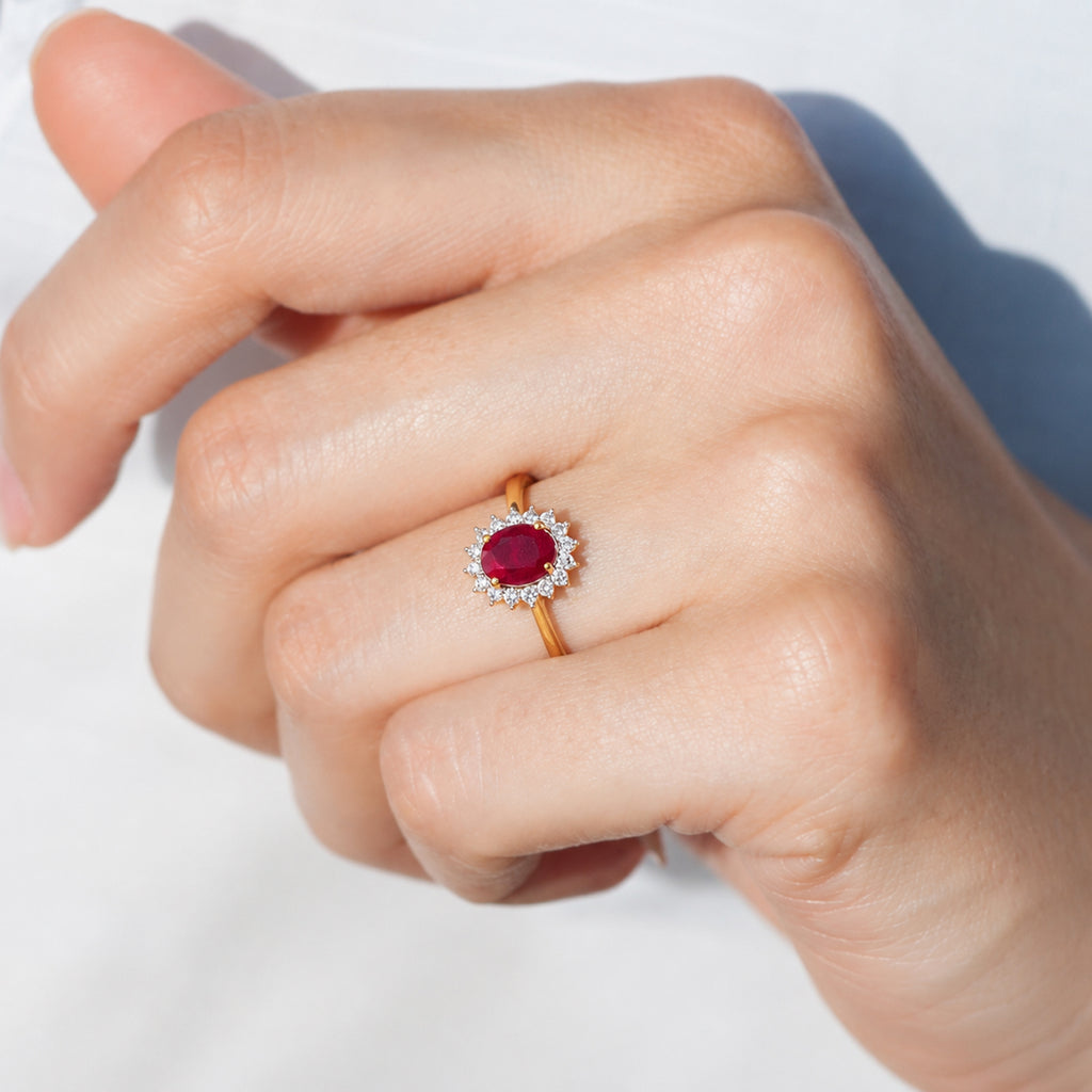 Luxuriant - African Ruby & Lab Grown Diamond (SI/G-H) Halo Ring in 18K Vermeil Yellow Gold Plated Sterling Silver 4.30 Ct._8563121_1