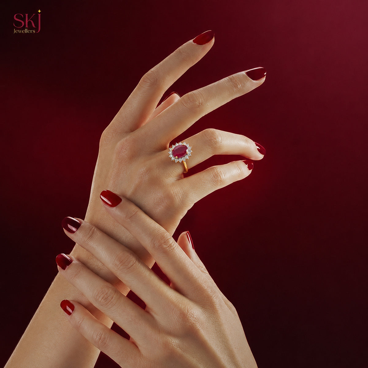Luxuriant - African Ruby &amp; Lab Grown Diamond (SI/G-H) Halo Ring in 18K Vermeil Yellow Gold Plated Sterling Silver 4.30 Ct. V32565860 3