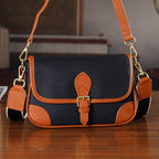 Genuine Leather Structured Sling Bag with Buckle Closure - Black_8563660_1
