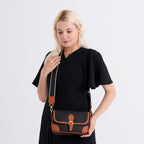 Genuine Leather Structured Sling Bag with Buckle Closure - Black_8563660_2