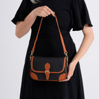 Genuine Leather Structured Sling Bag with Buckle Closure - Black_8563660_3