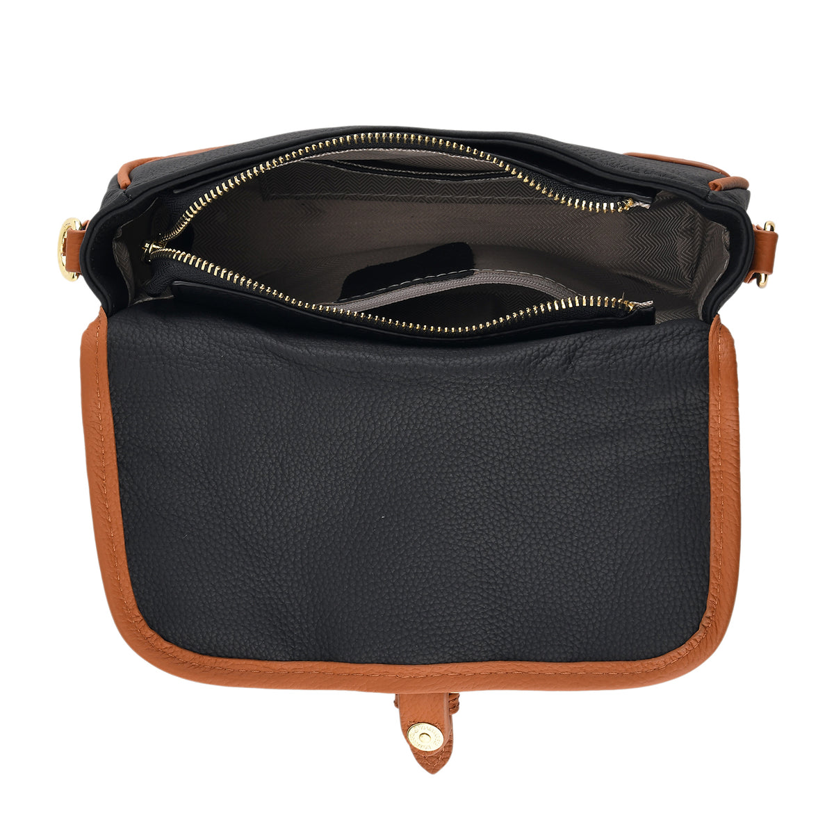 Genuine Leather Structured Sling Bag with Buckle Closure - Black 8563660 6