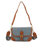Genuine Leather Structured Sling Bag with Buckle Closure - Blue_8563662