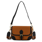 Genuine Leather Structured Sling Bag with Buckle Closure - Tan_8563789
