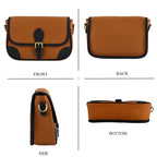 Genuine Leather Structured Sling Bag with Buckle Closure - Tan_8563789_4