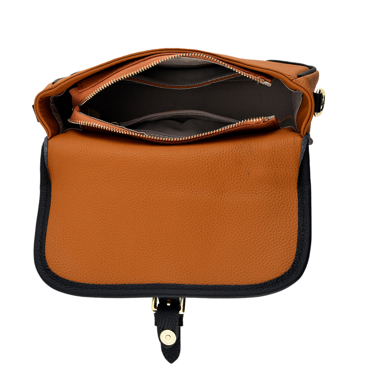 Genuine Leather Structured Sling Bag with Buckle Closure - Tan V32604847 6