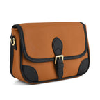 Genuine Leather Structured Sling Bag with Buckle Closure - Tan_8563789_6