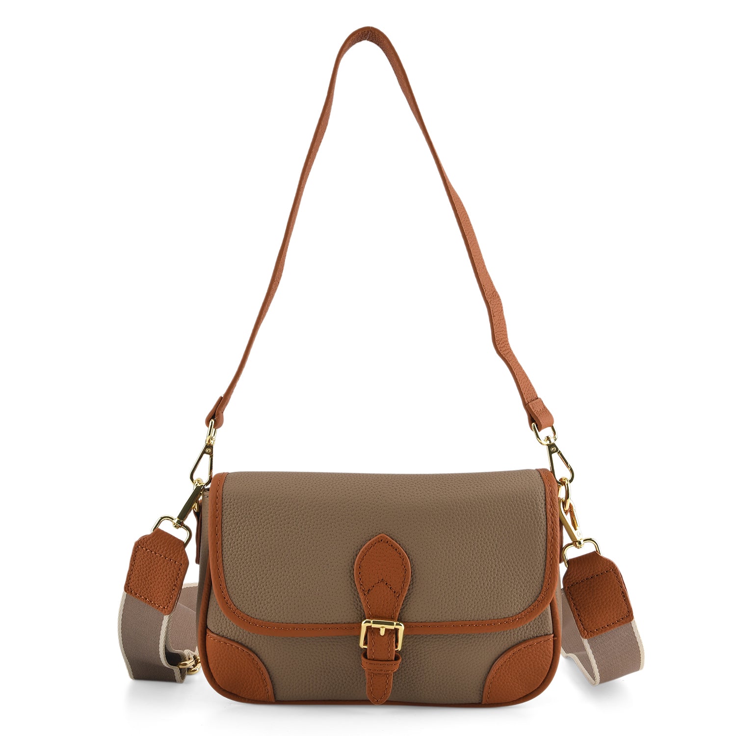Genuine Leather Structured Sling Bag with Buckle Closure - Grey V32521464 0