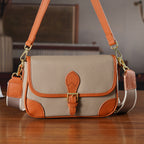 Genuine Leather Structured Sling Bag with Buckle Closure - Grey_8563790_1
